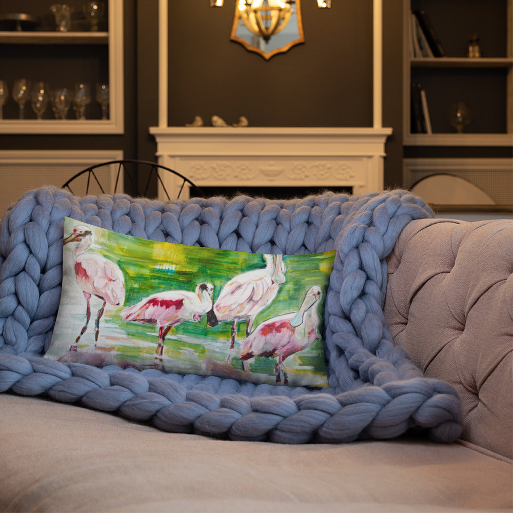 Roseate Spoonbill Family of Four Premium Pillow