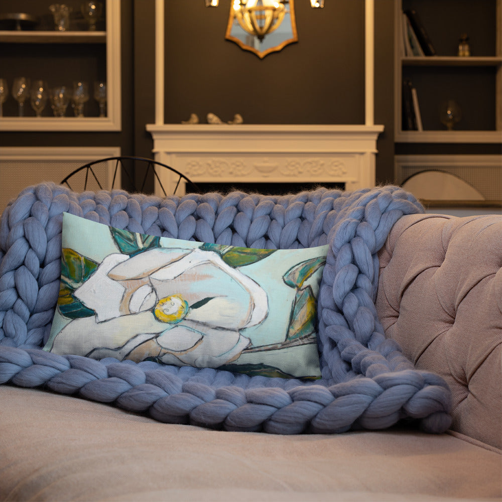 Magnolia with Soft Teal Premium Pillow