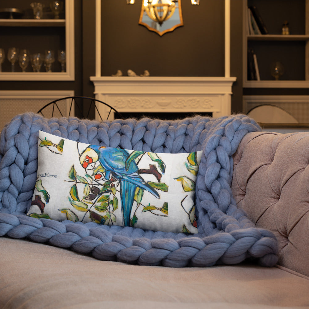 Blue Parakeets Premium Pillow