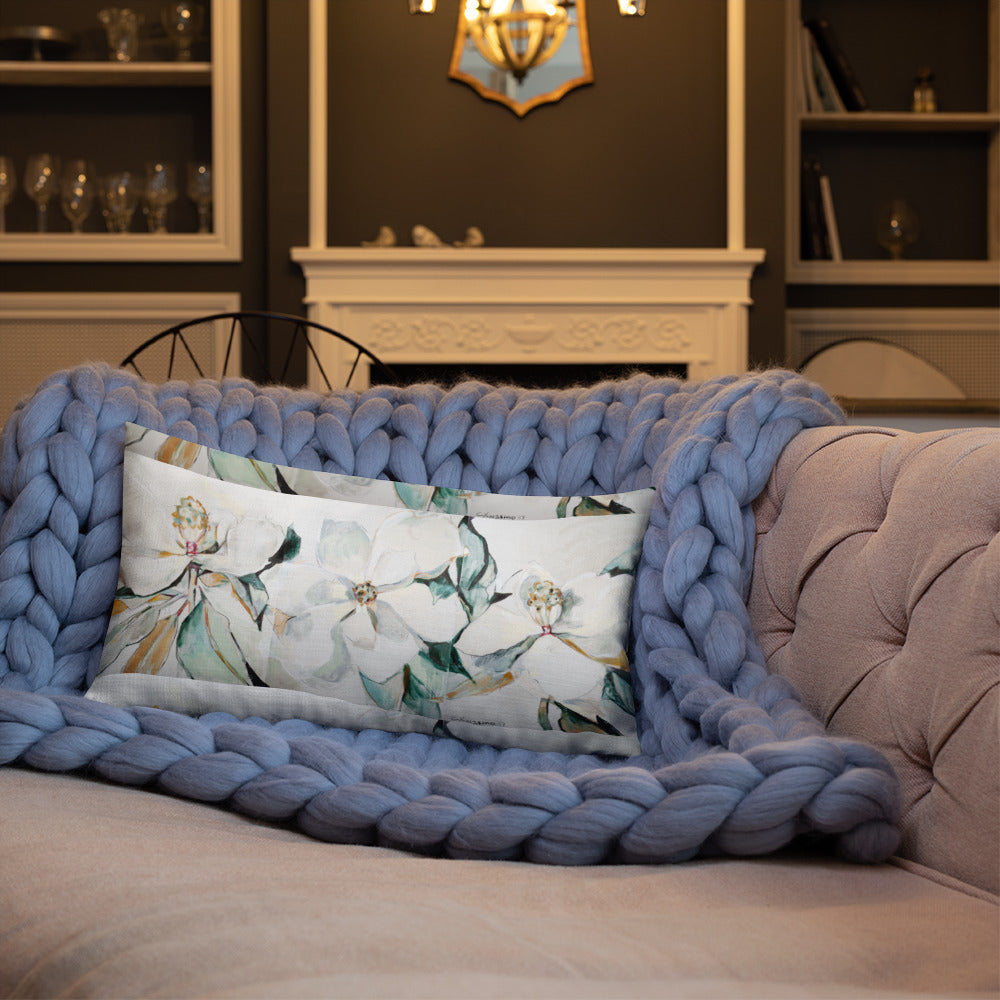 Soft Magnolia Triptych Premium Pillow