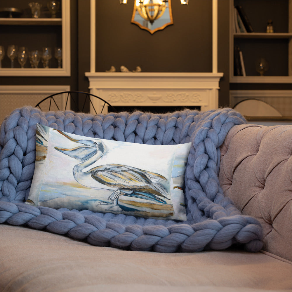 Brown Pelican on the Shore Premium Pillow