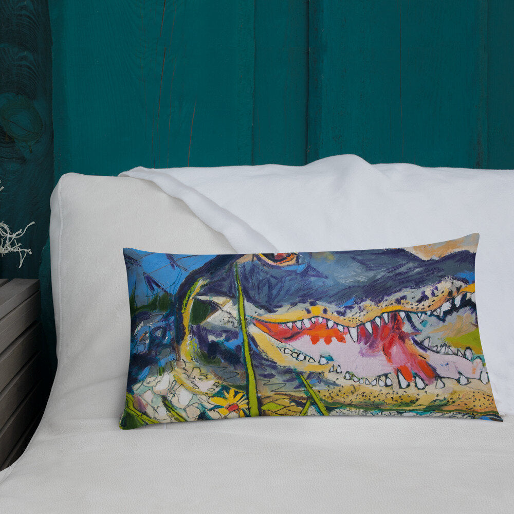 Cropped Gator with Wildflowers Premium Pillow