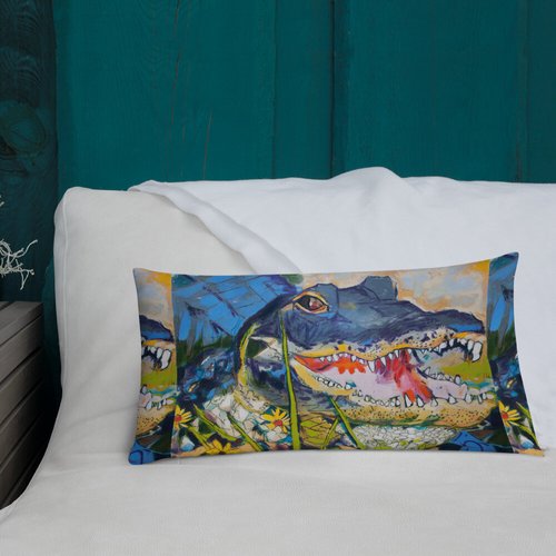 Gator with Wildflowers Pattern Premium Pillow