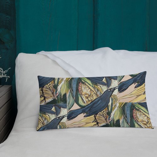 Grackle with Corn Pattern Premium Pillow