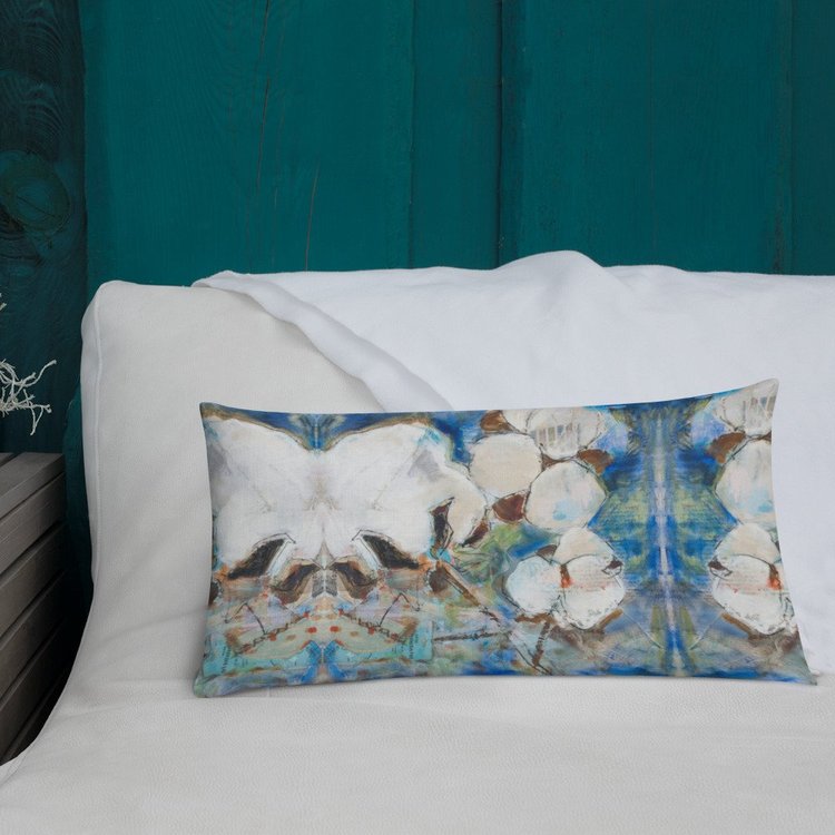 Vintage Cotton Collage with Denim Blue II Premium Pillow