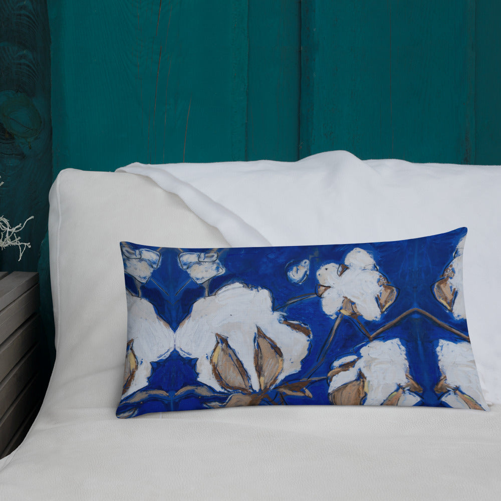 Cobalt Blue Cotton Stalks Premium Pillow