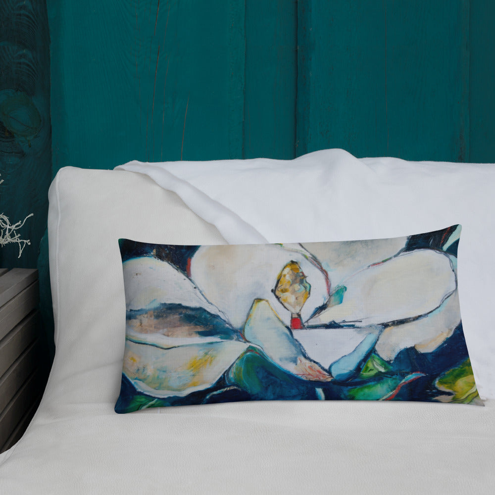 Teal Collage Magnolia Premium Pillow
