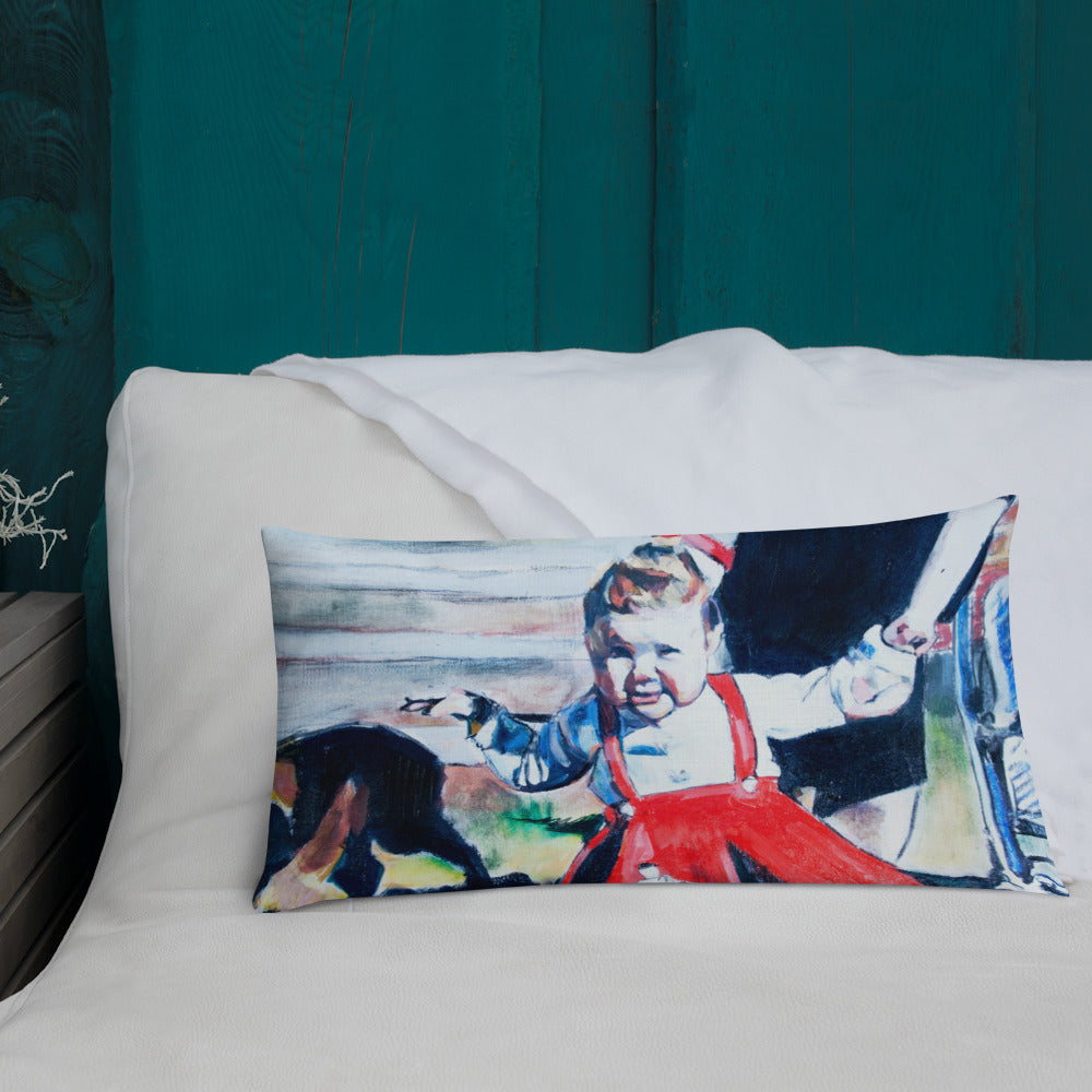 Vintage Mother with Baby in Red Dress Premium Pillow