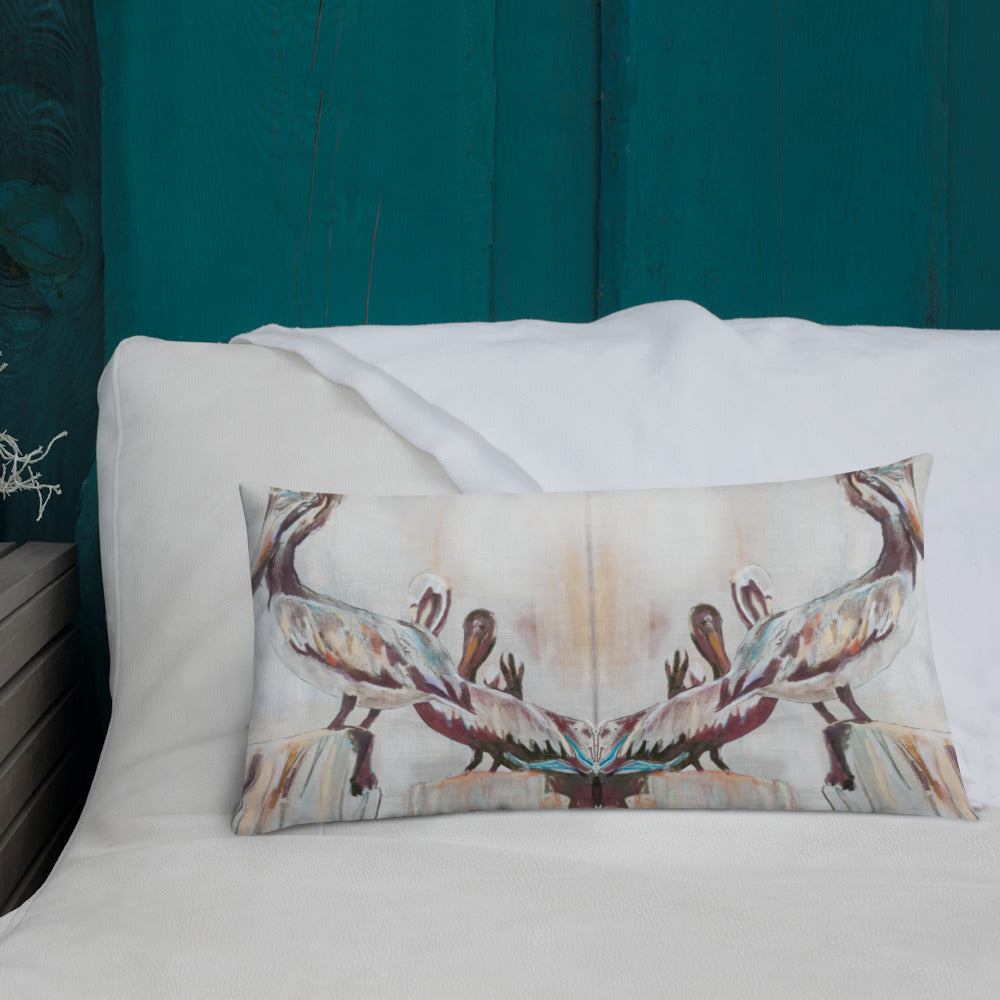 Pelicans in the Fog with Metallic Silver Premium Pillow