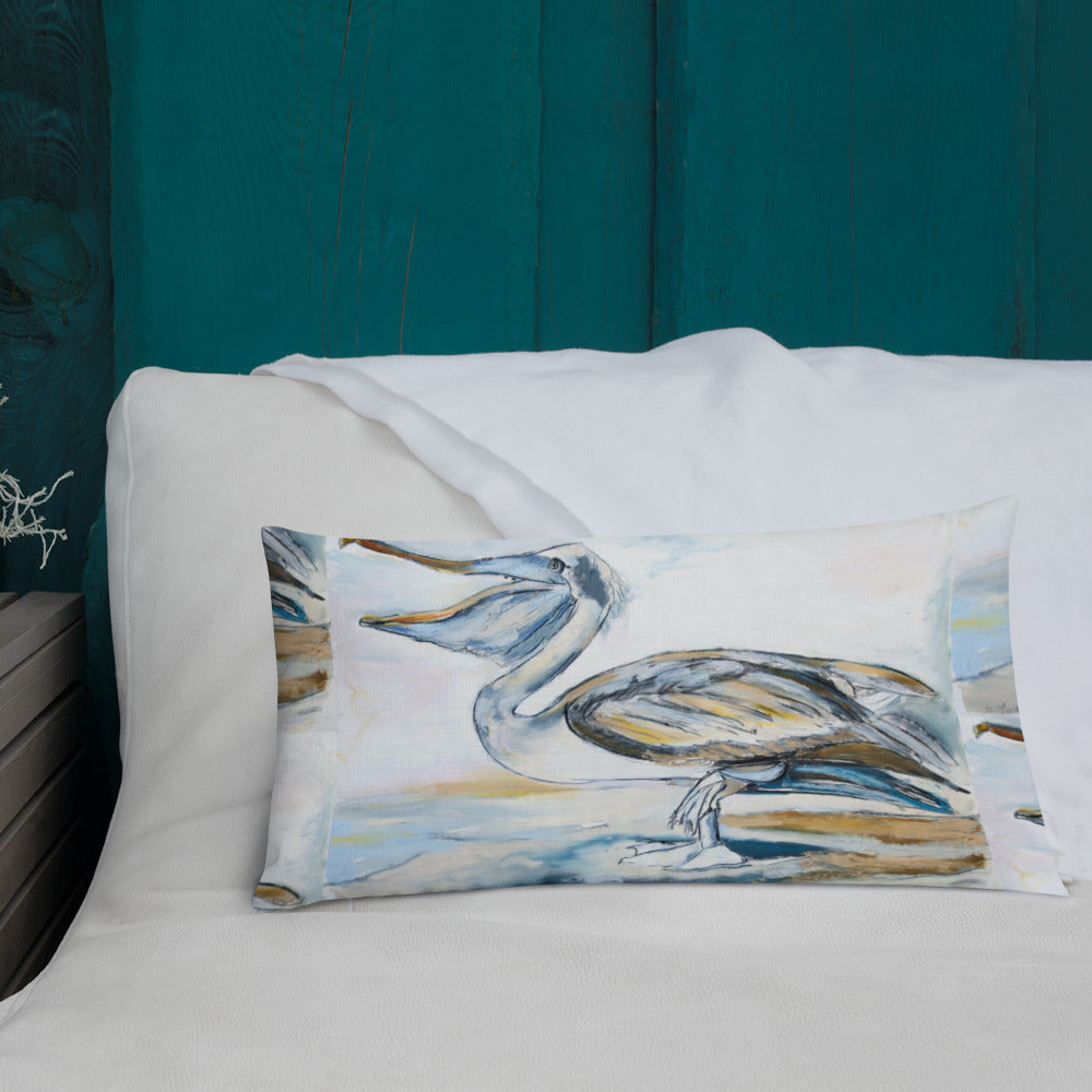 Brown Pelican on the Shore Premium Pillow