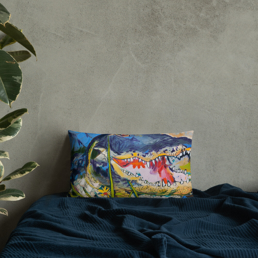 Cropped Gator with Wildflowers Premium Pillow