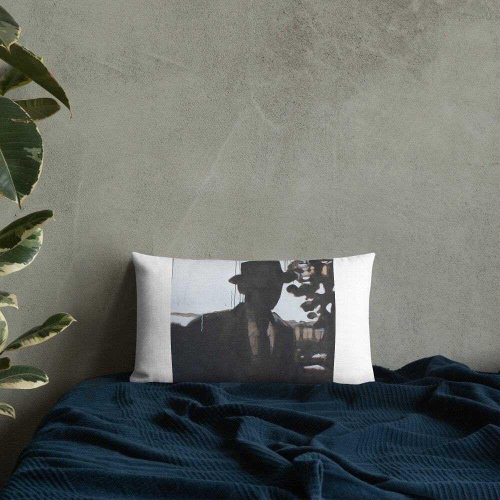 Man in Hat Silhouette Premium Pillow