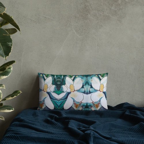 Vertical Magnolia with Teal Grey Premium Pillow