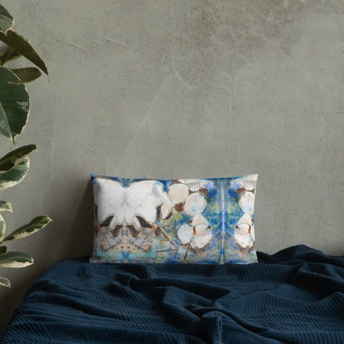 Vintage Cotton Collage with Denim Blue I Premium Pillow