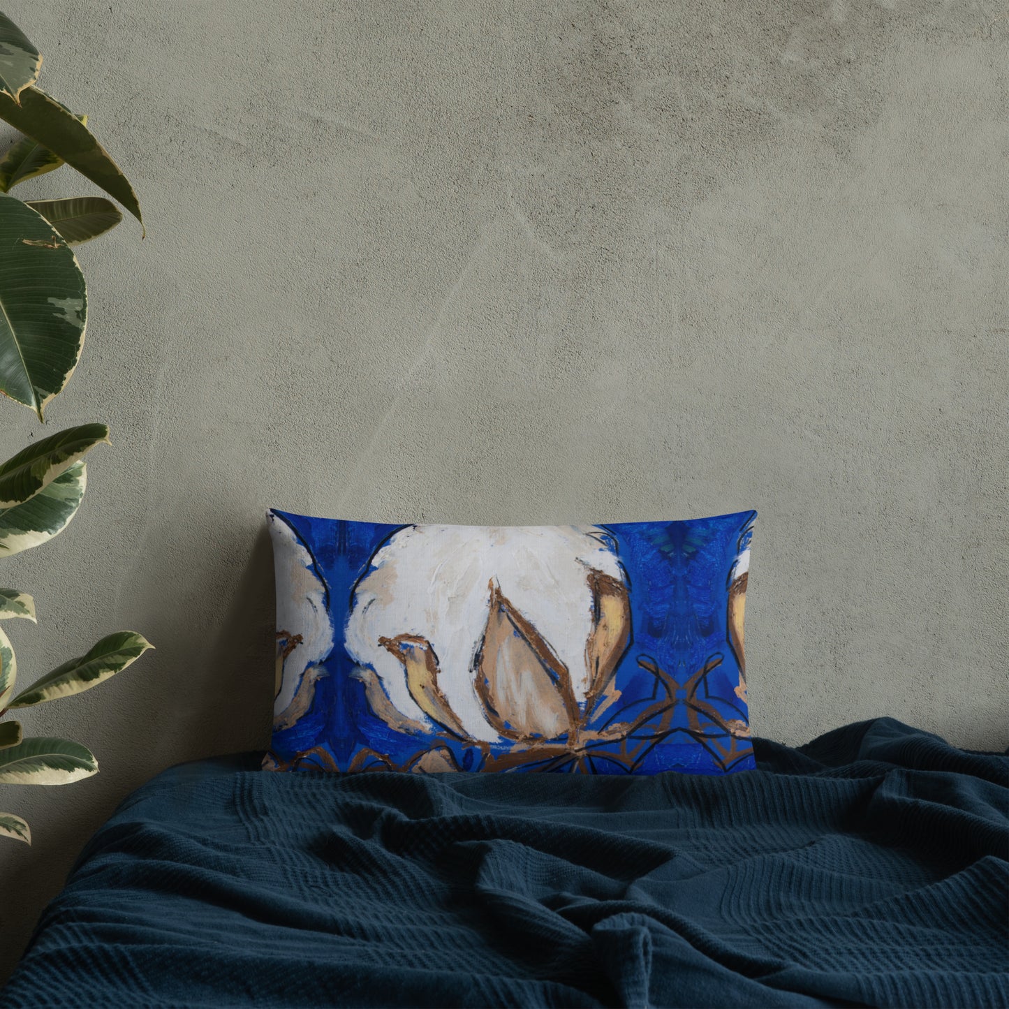 Cobalt Blue Cotton Boll II Premium Pillow