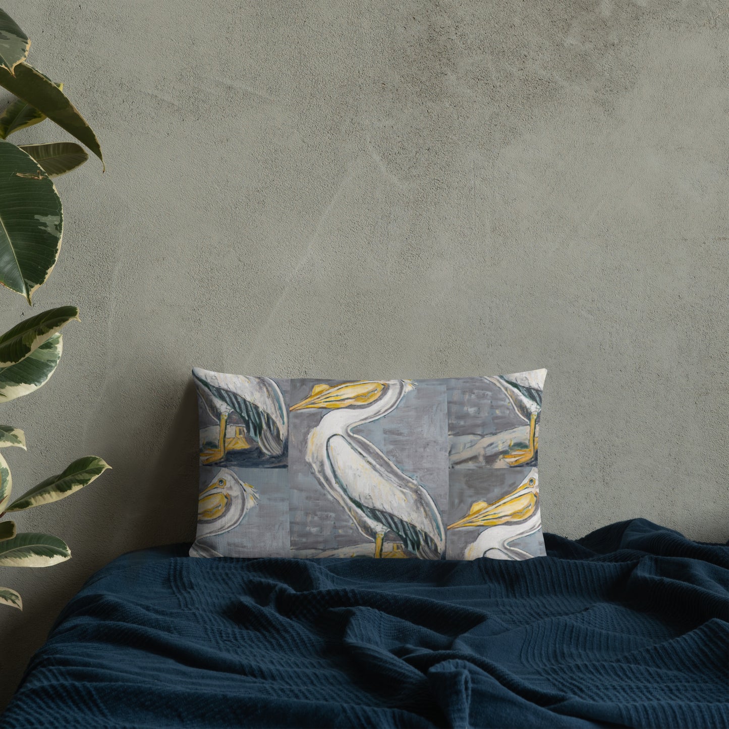 White Pelican with Silver Premium Pillow
