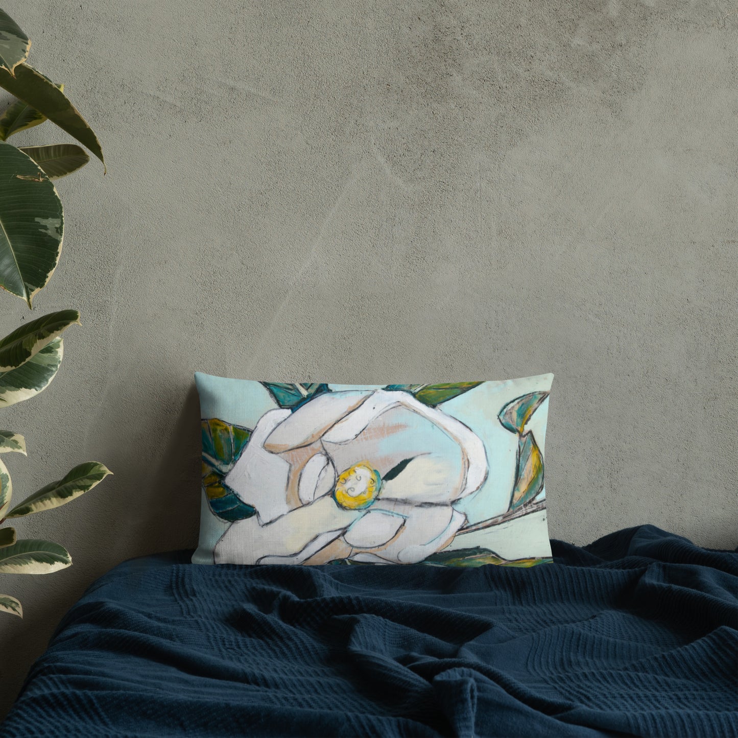 Magnolia with Soft Teal Premium Pillow