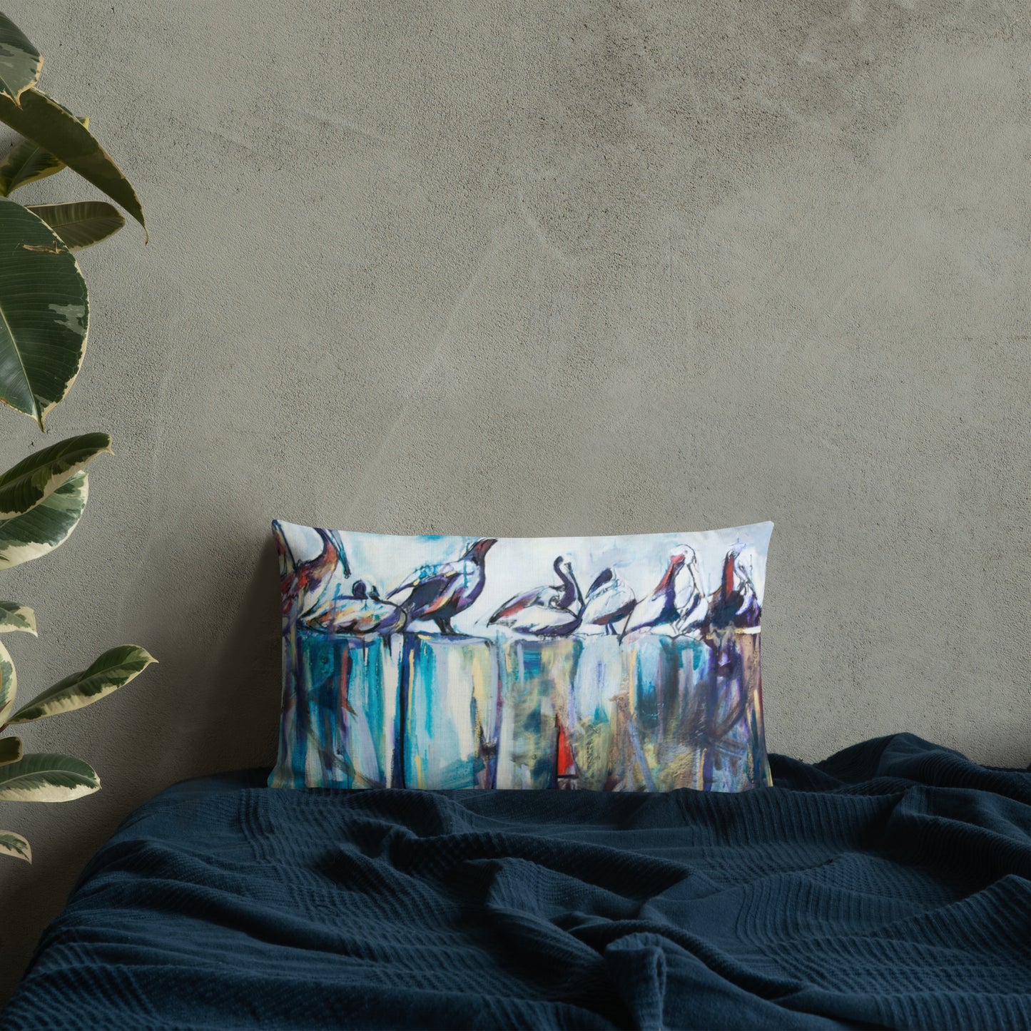 Bold Pelicans on the Pier Premium Pillow