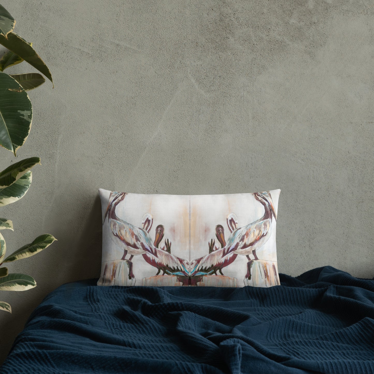 Pelicans in the Fog with Metallic Silver Premium Pillow