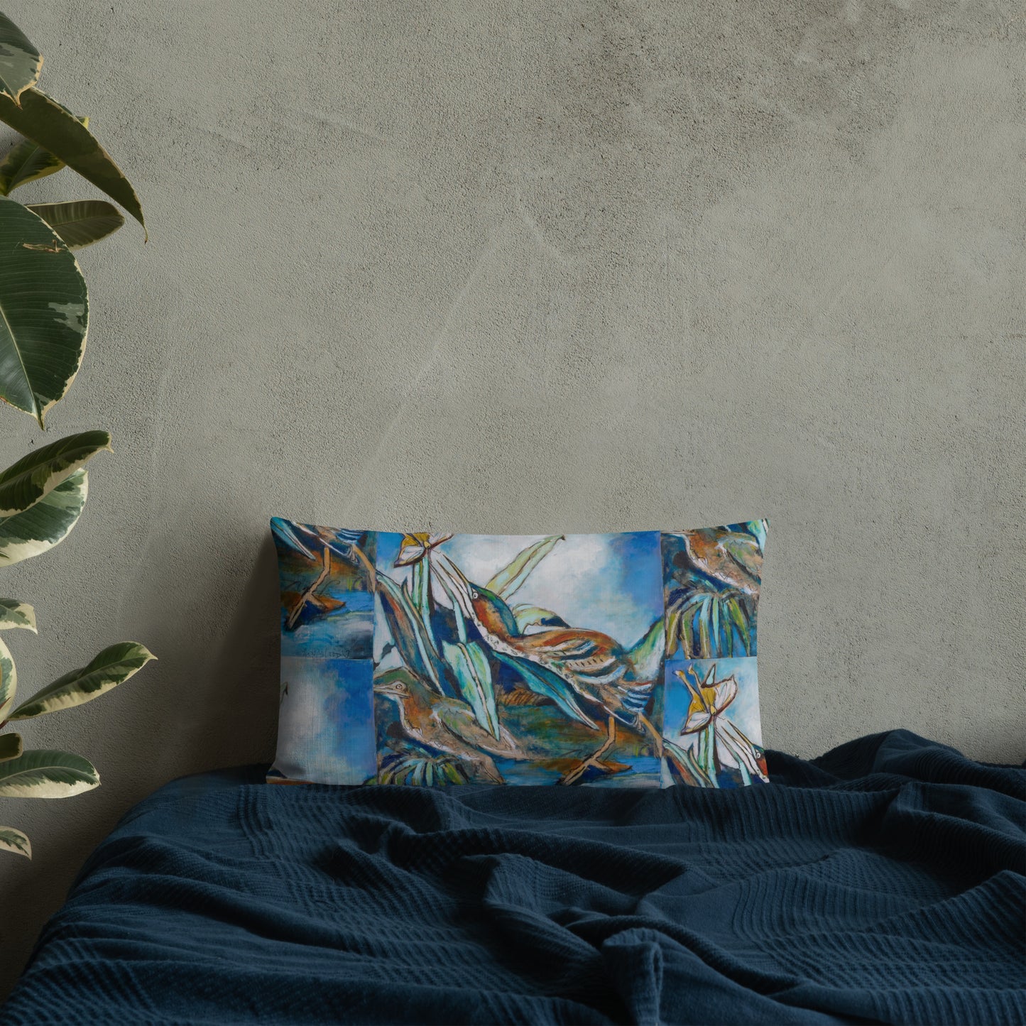 Green Herons Chasing Butterfly Premium Pillow