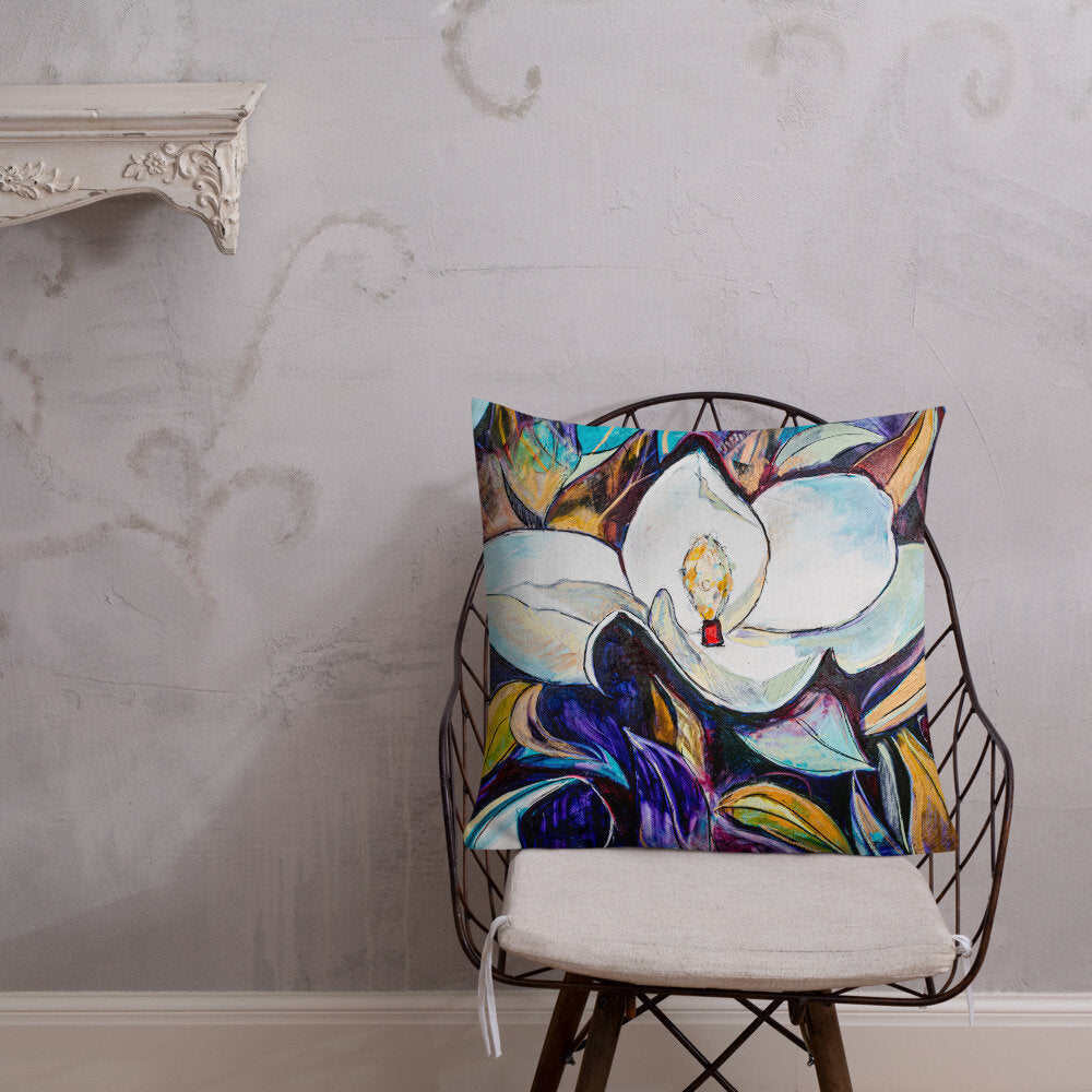 Purple and Gold Magnolia Premium Pillow