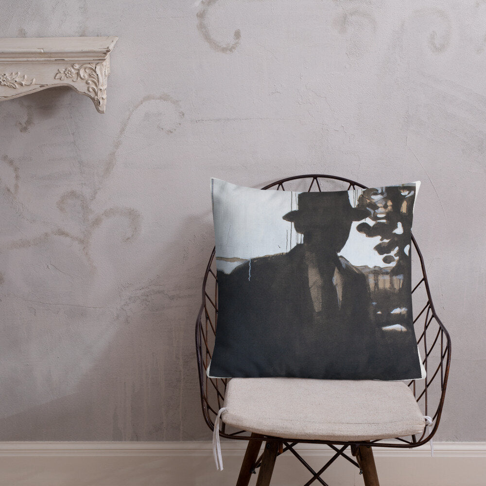 Man in Hat Silhouette Premium Pillow