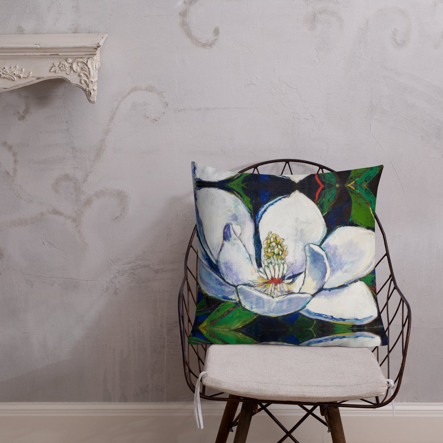 Bold Magnolia with Red Center Premium Pillow