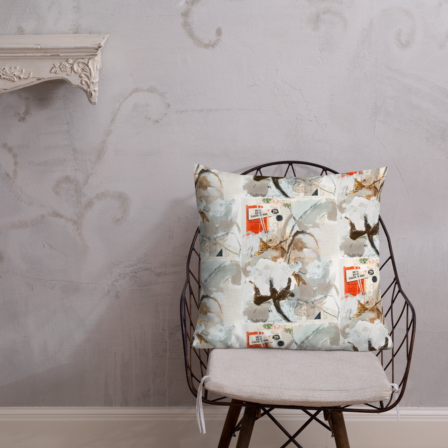 Vintage Cotton Collage Premium Pillow