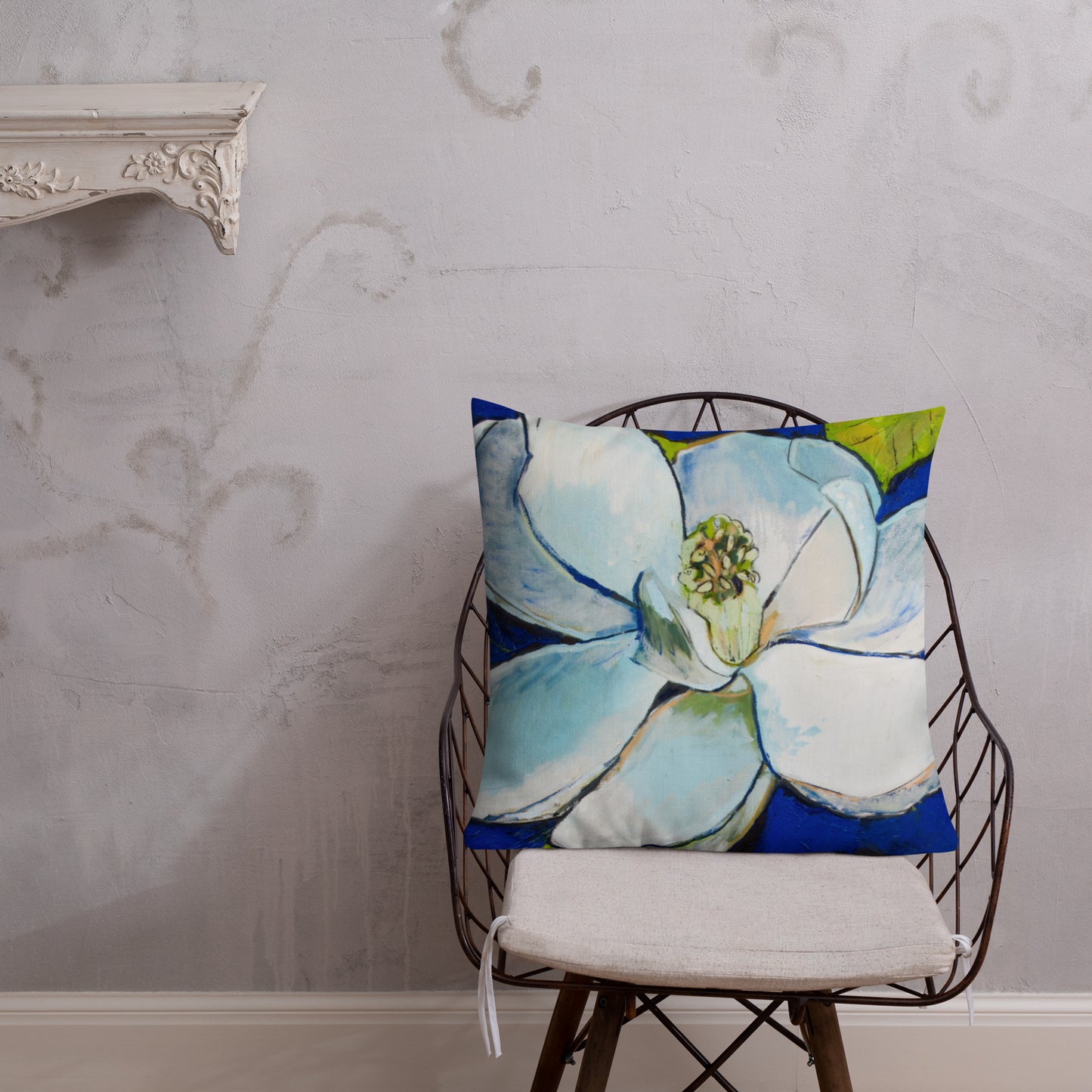 Indigo Magnolia with Cobalt Blue Premium Pillow