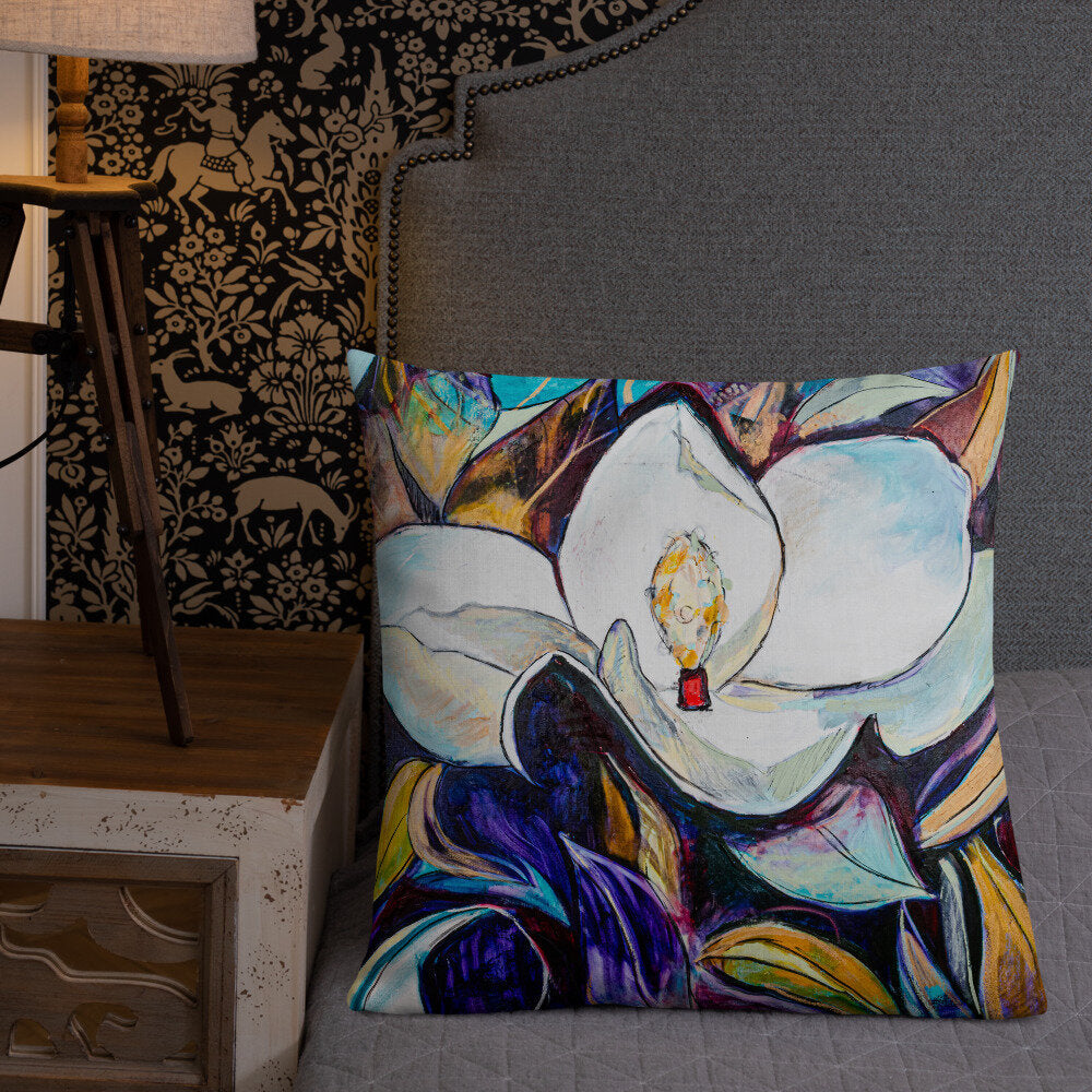 Purple and Gold Magnolia Premium Pillow