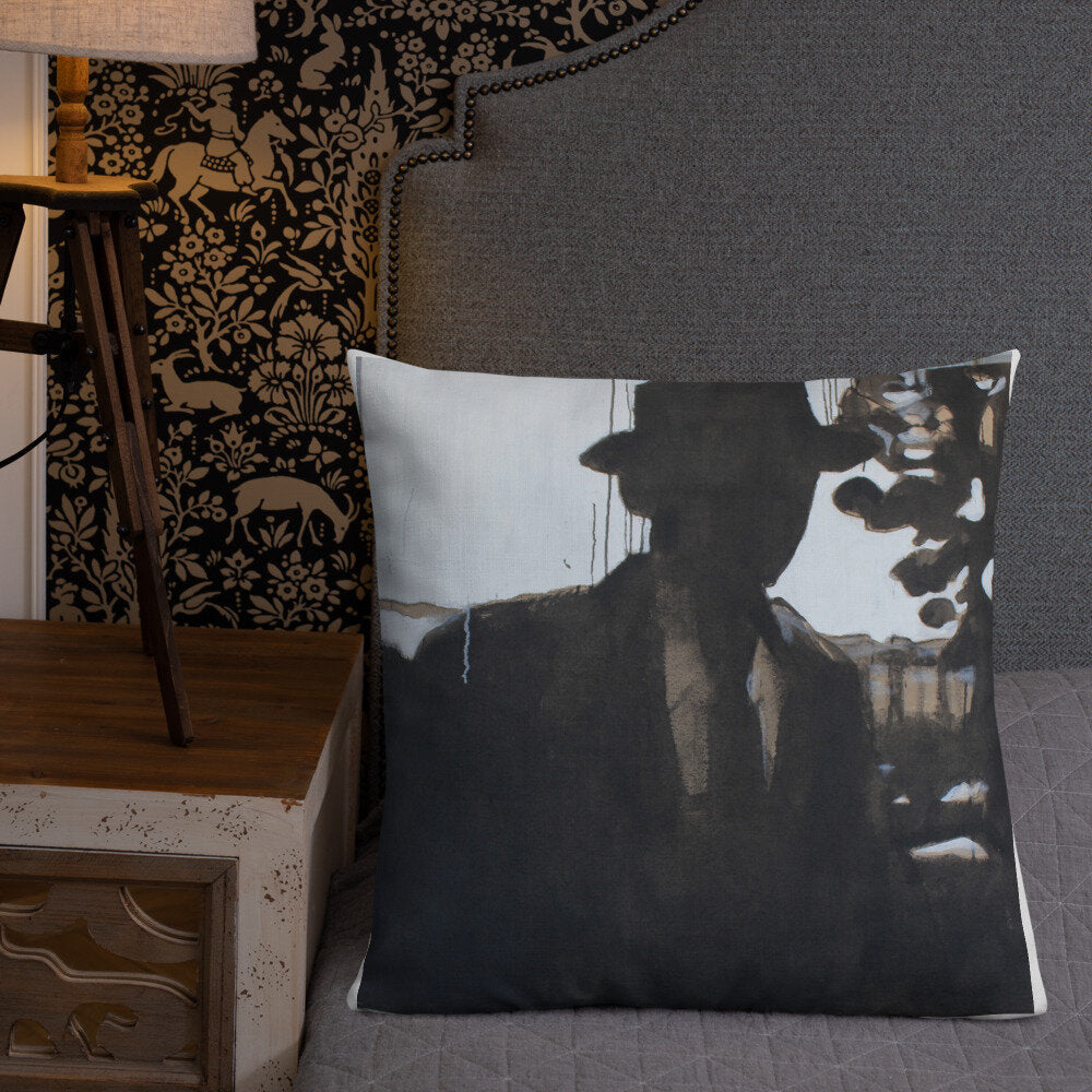 Man in Hat Silhouette Premium Pillow