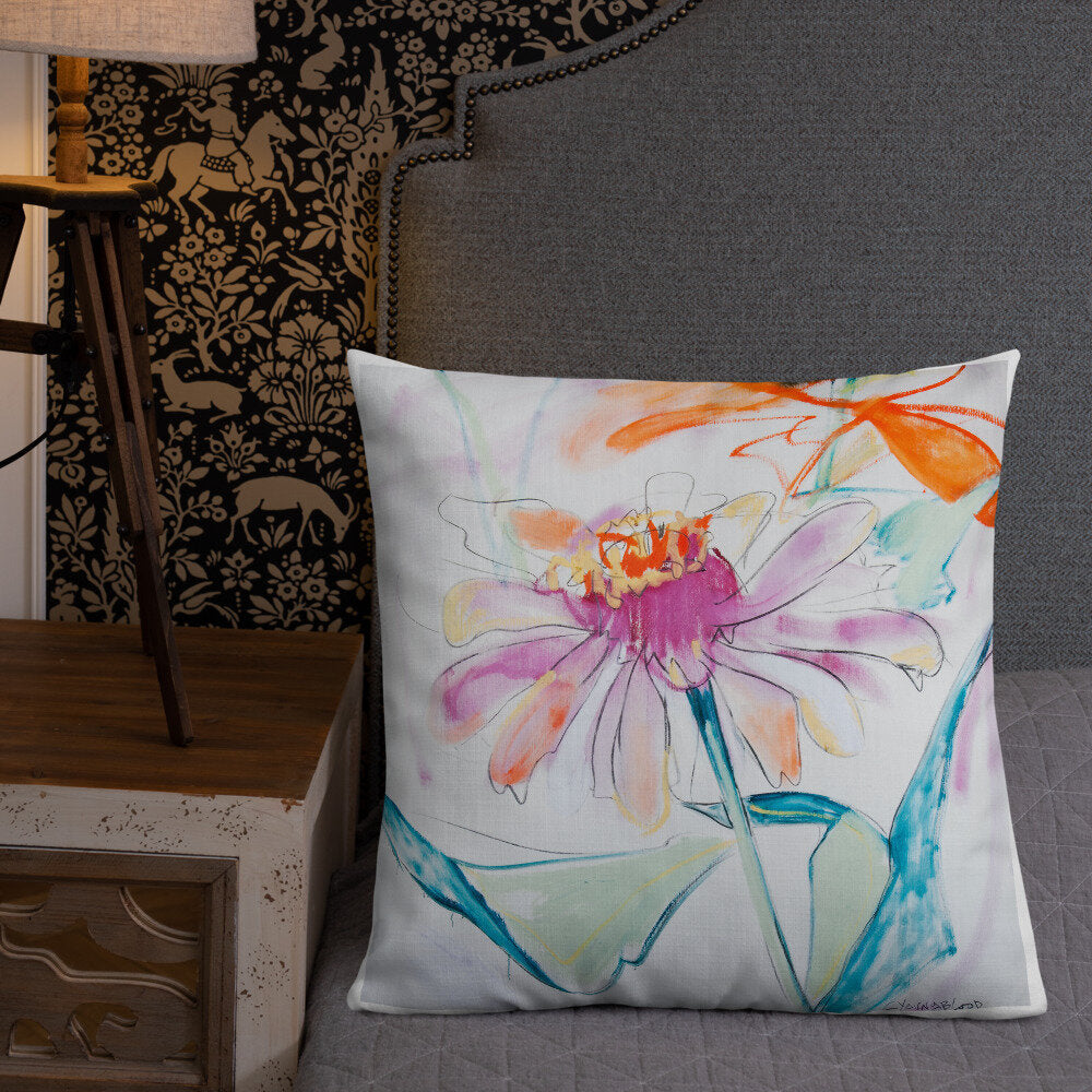 Fuchsia Zinnia Premium Pillow