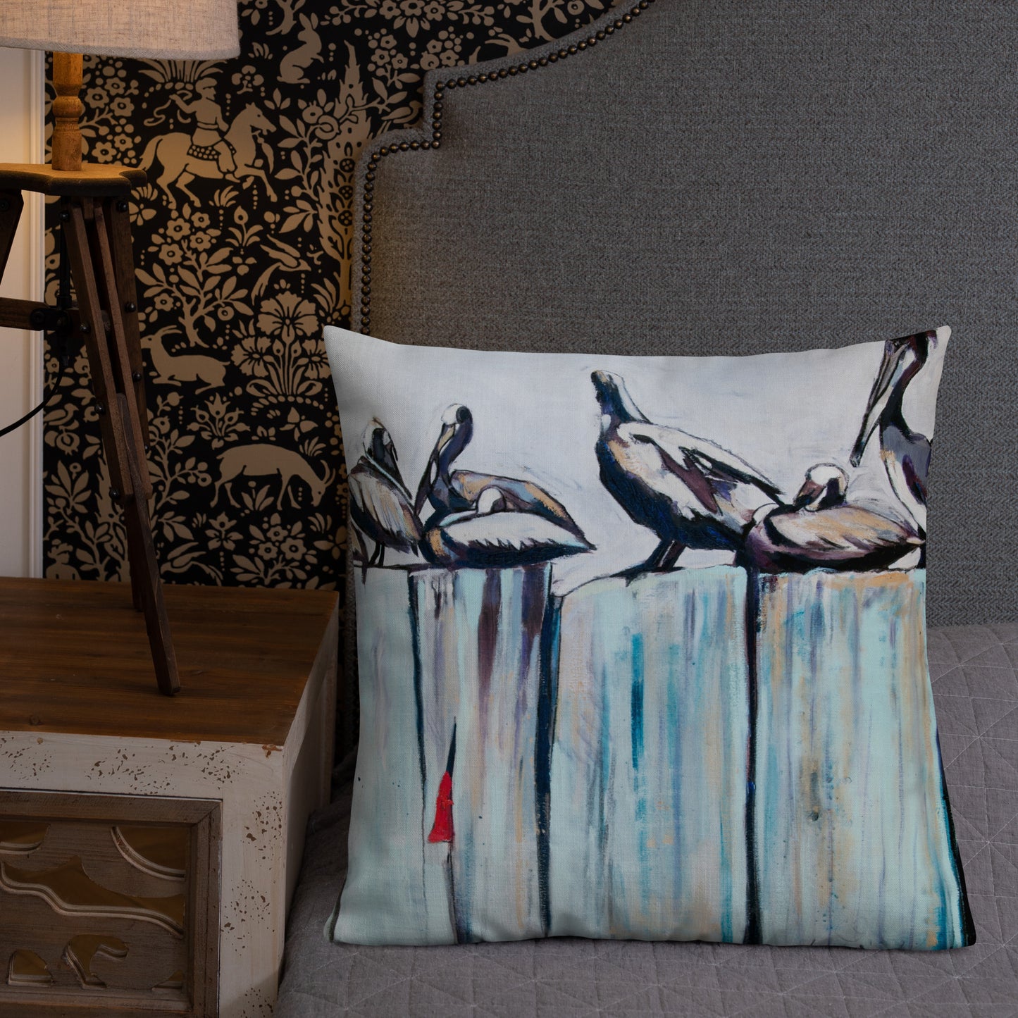 Pelicans on the Pier Premium Pillow