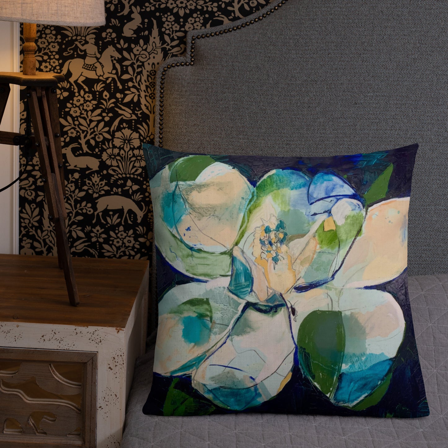 Bold Indigo Magnolia Premium Pillow