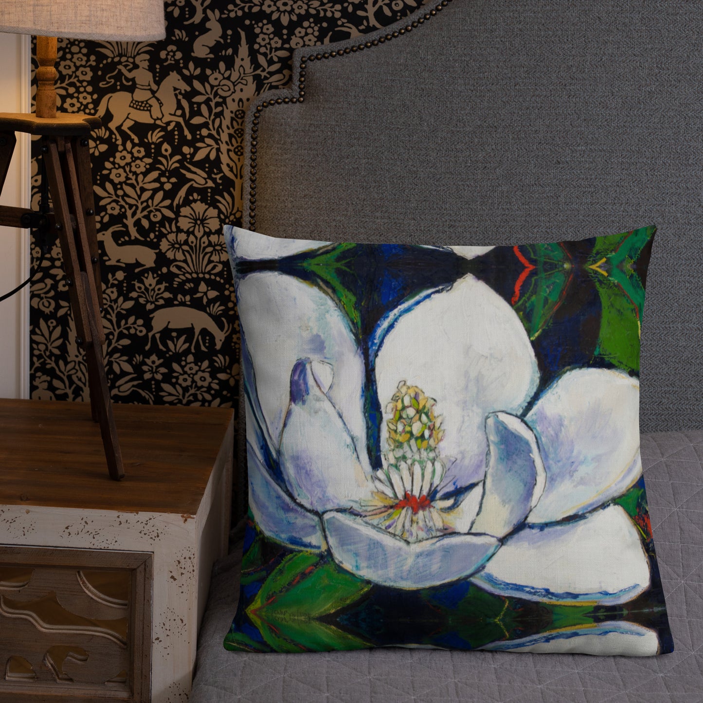 Bold Magnolia with Red Center Premium Pillow