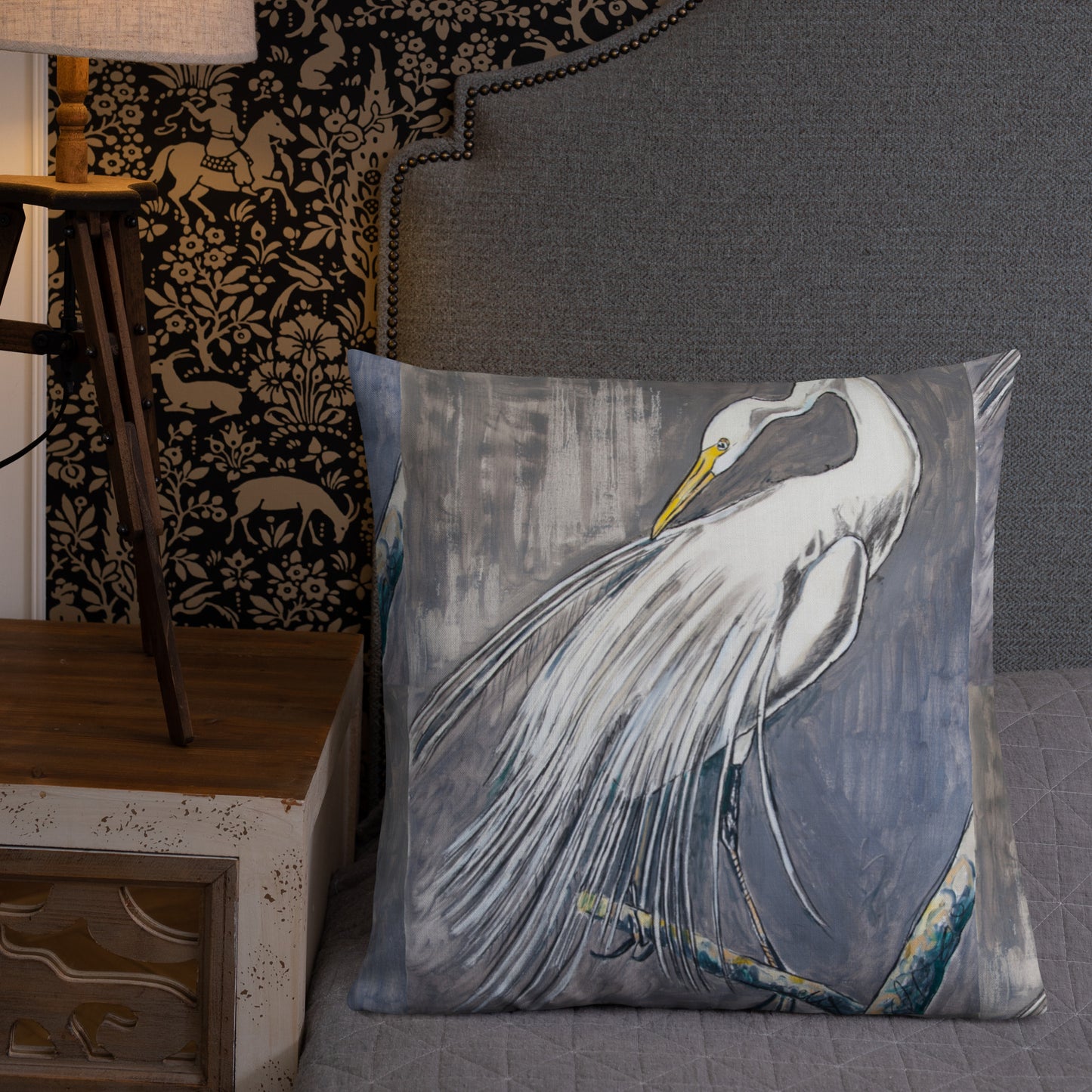 White Egret Out on a Limb Premium Pillow