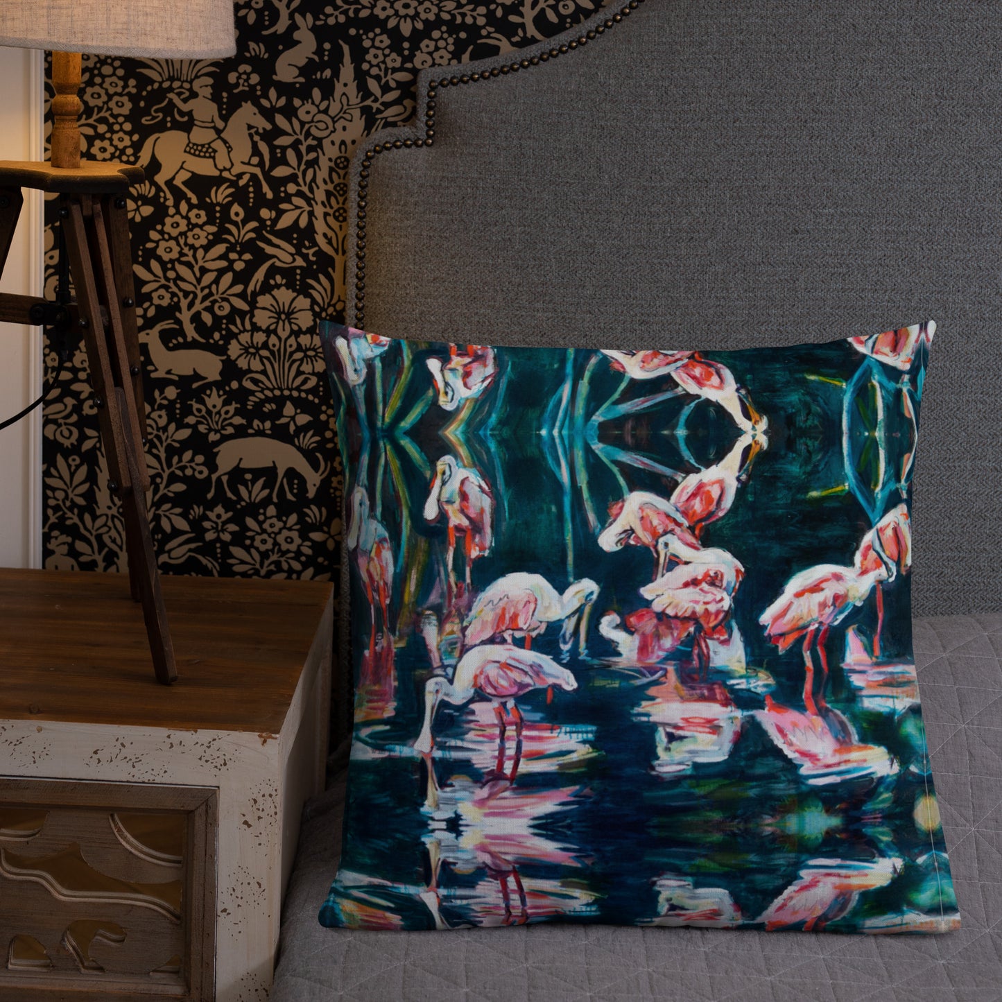 Roseate Spoonbills Reflection Premium Pillow