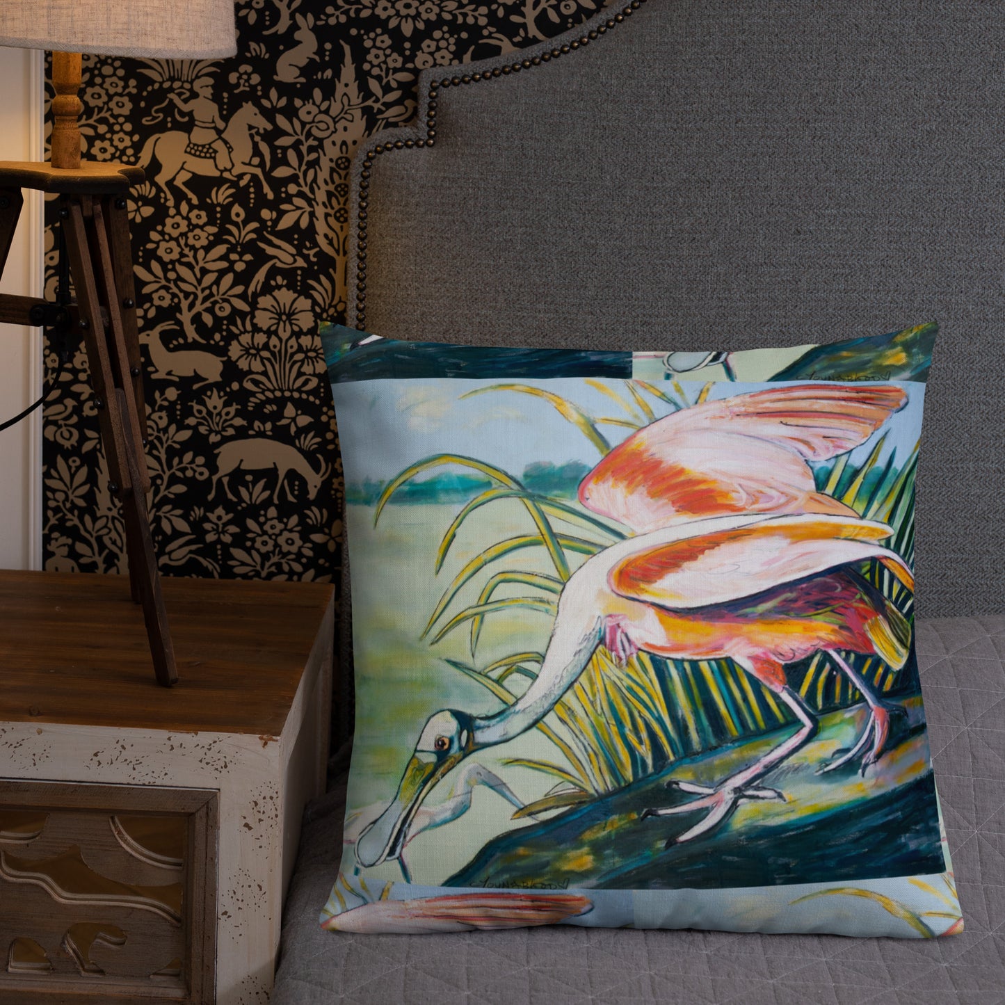 Roseate Spoonbills in the Marsh Premium Pillow