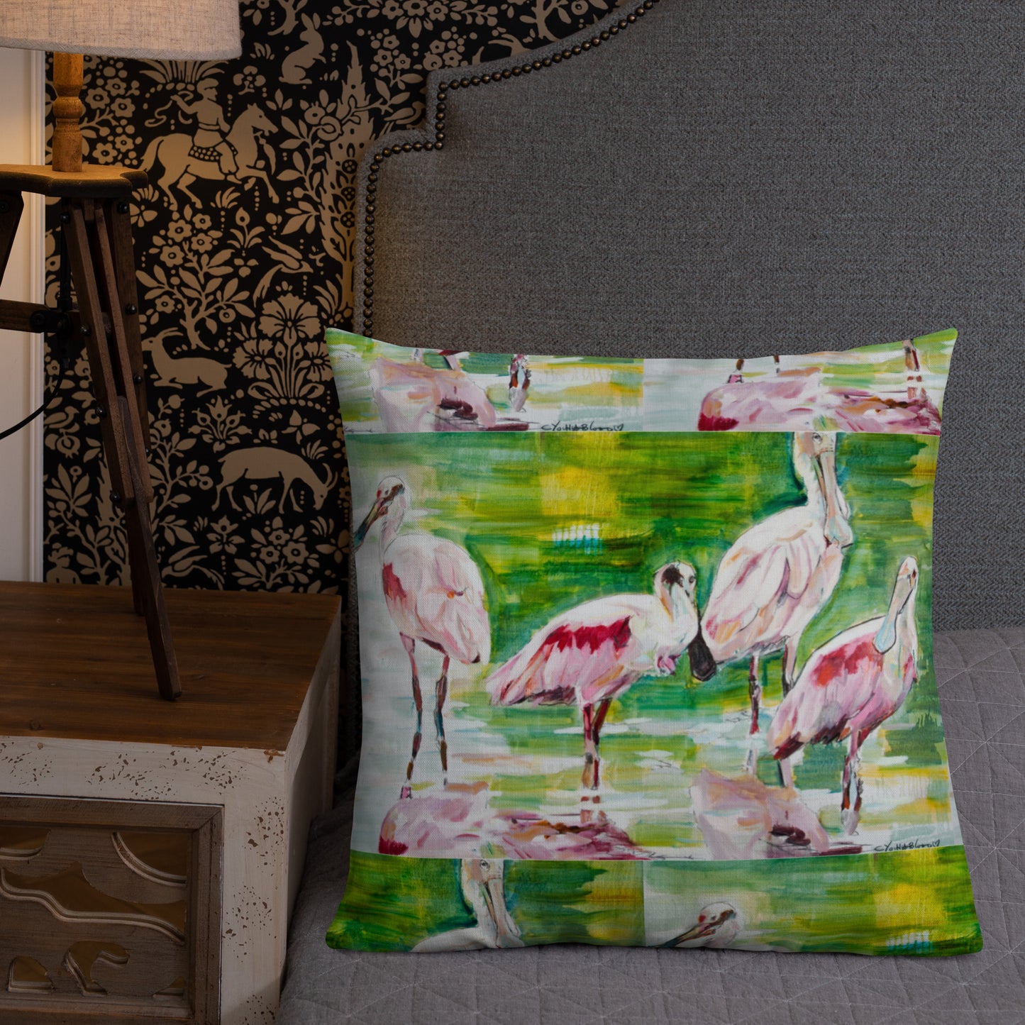 Roseate Spoonbill Family of Four Premium Pillow