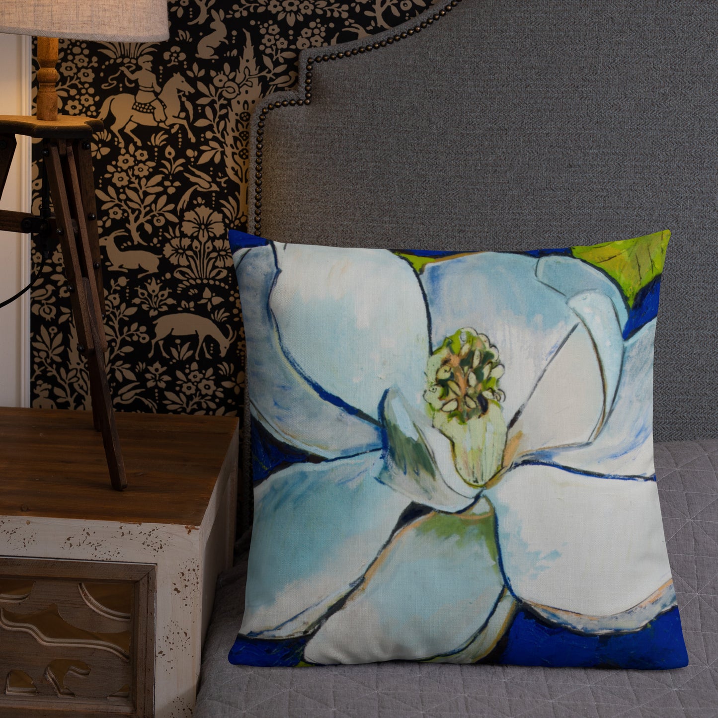 Indigo Magnolia with Cobalt Blue Premium Pillow