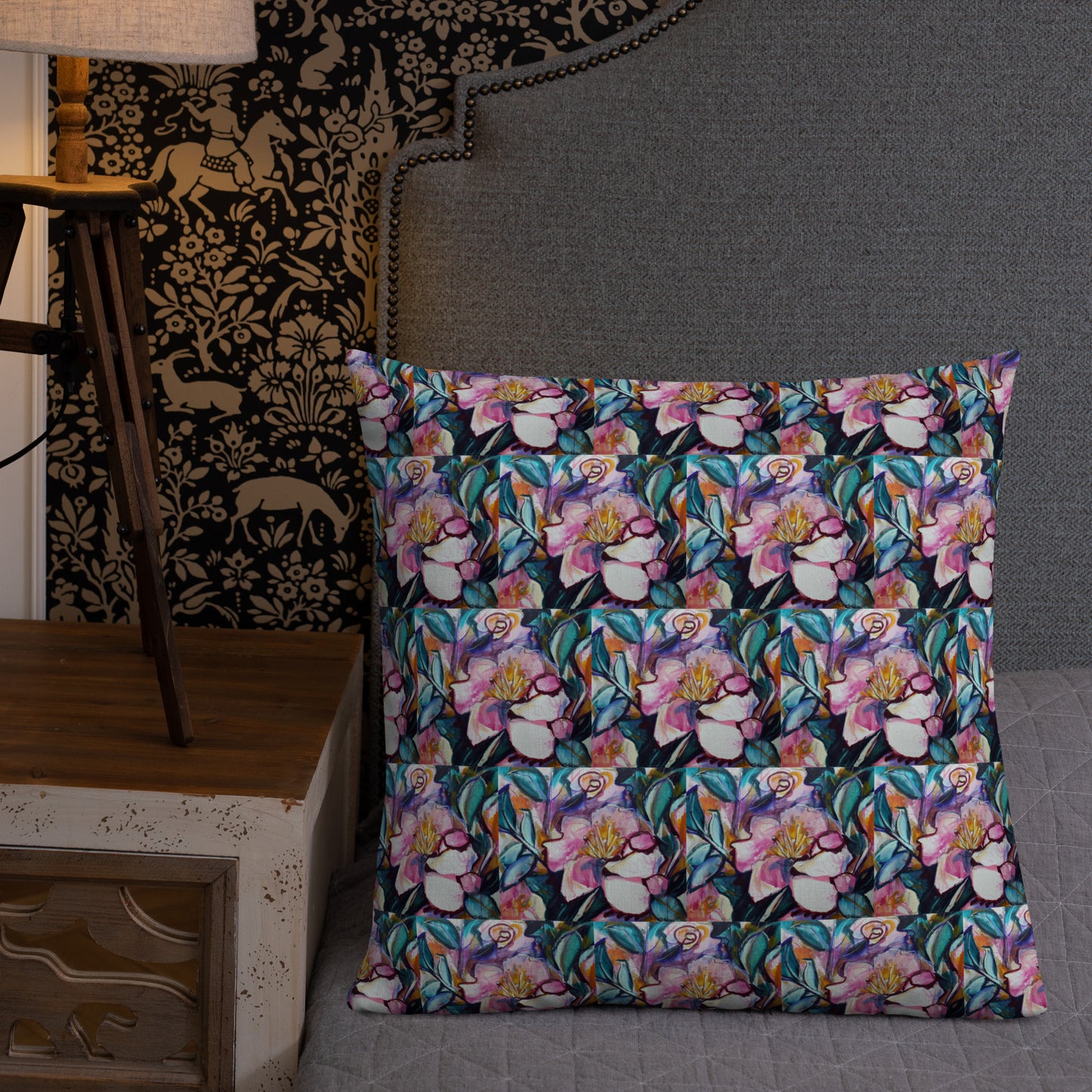 Pink Camilla (Dark) Pattern Premium Pillow