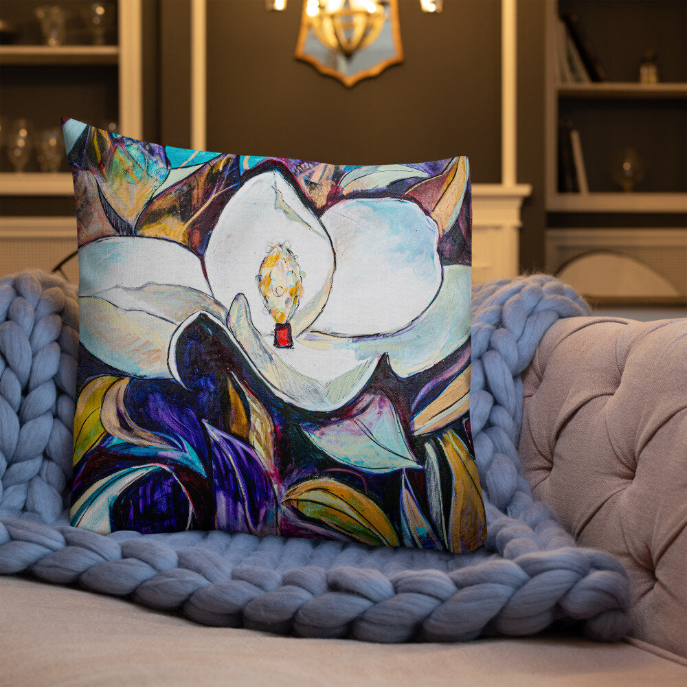 Purple and Gold Magnolia Premium Pillow