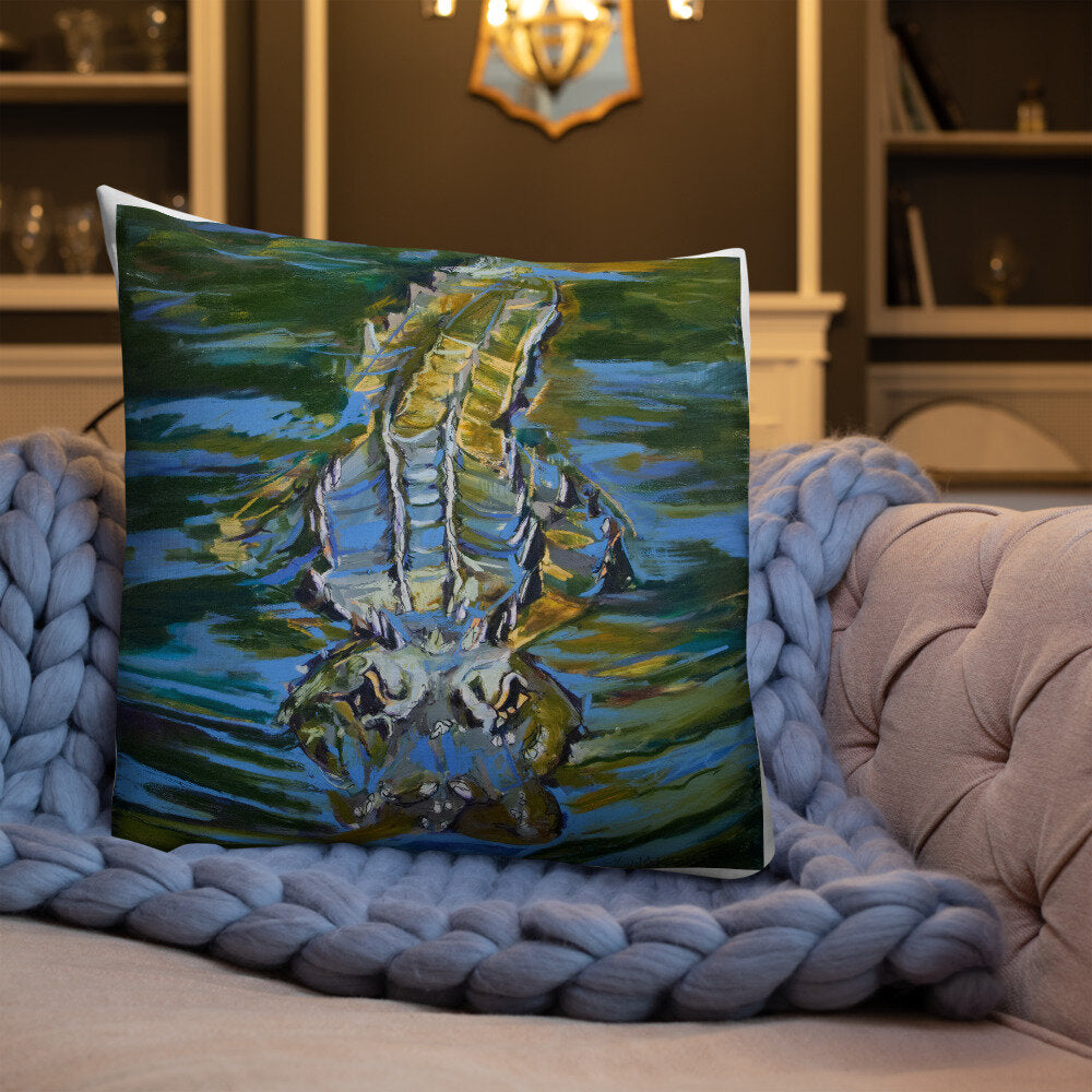 Alligator Under the Water Premium Pillow