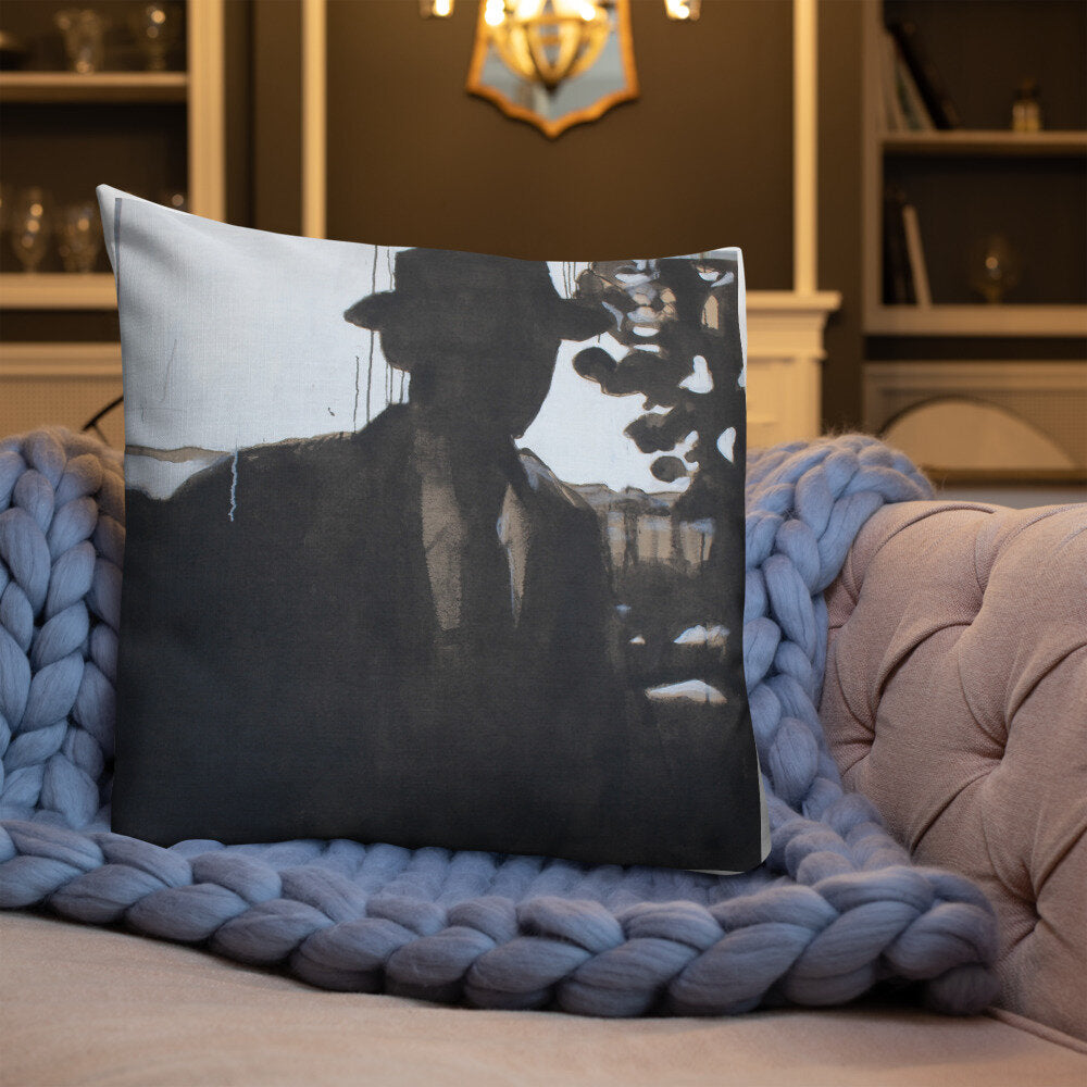 Man in Hat Silhouette Premium Pillow