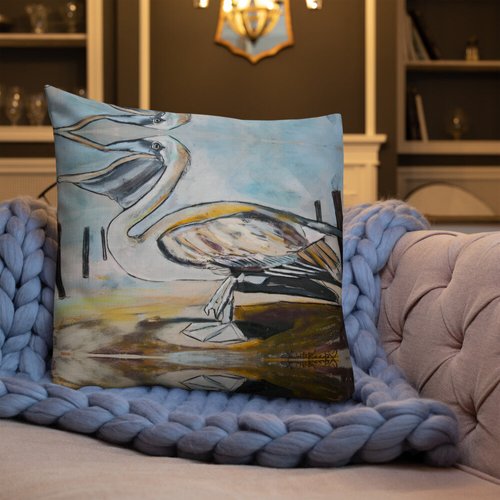 Brown Pelican Pattern Premium Pillow