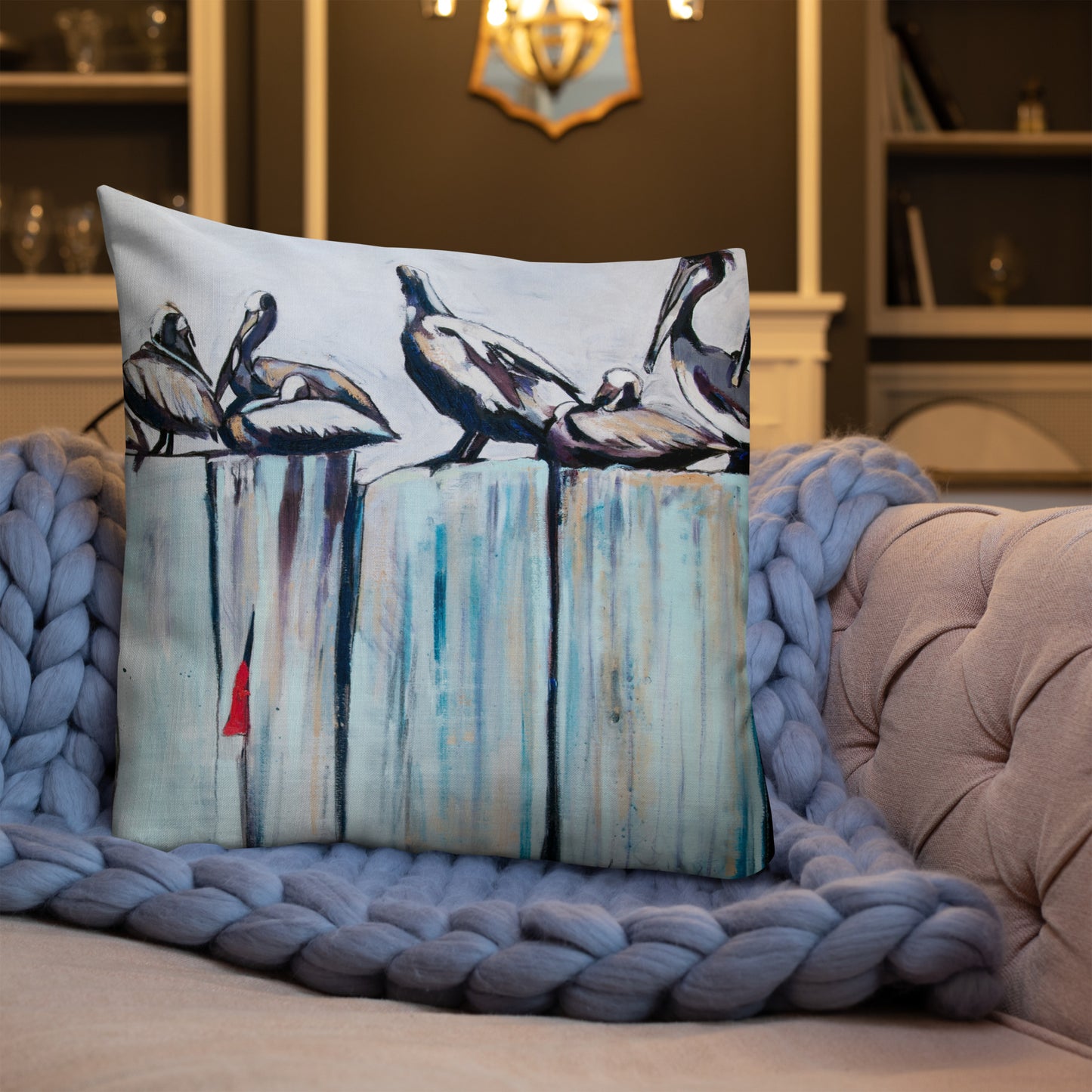 Pelicans on the Pier Premium Pillow