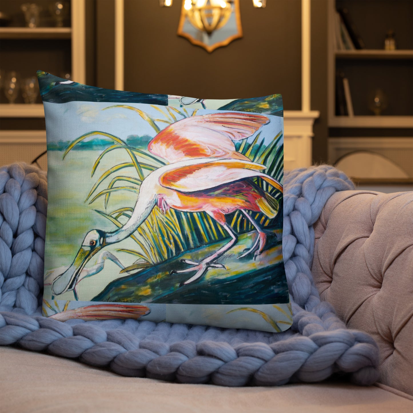 Roseate Spoonbills in the Marsh Premium Pillow