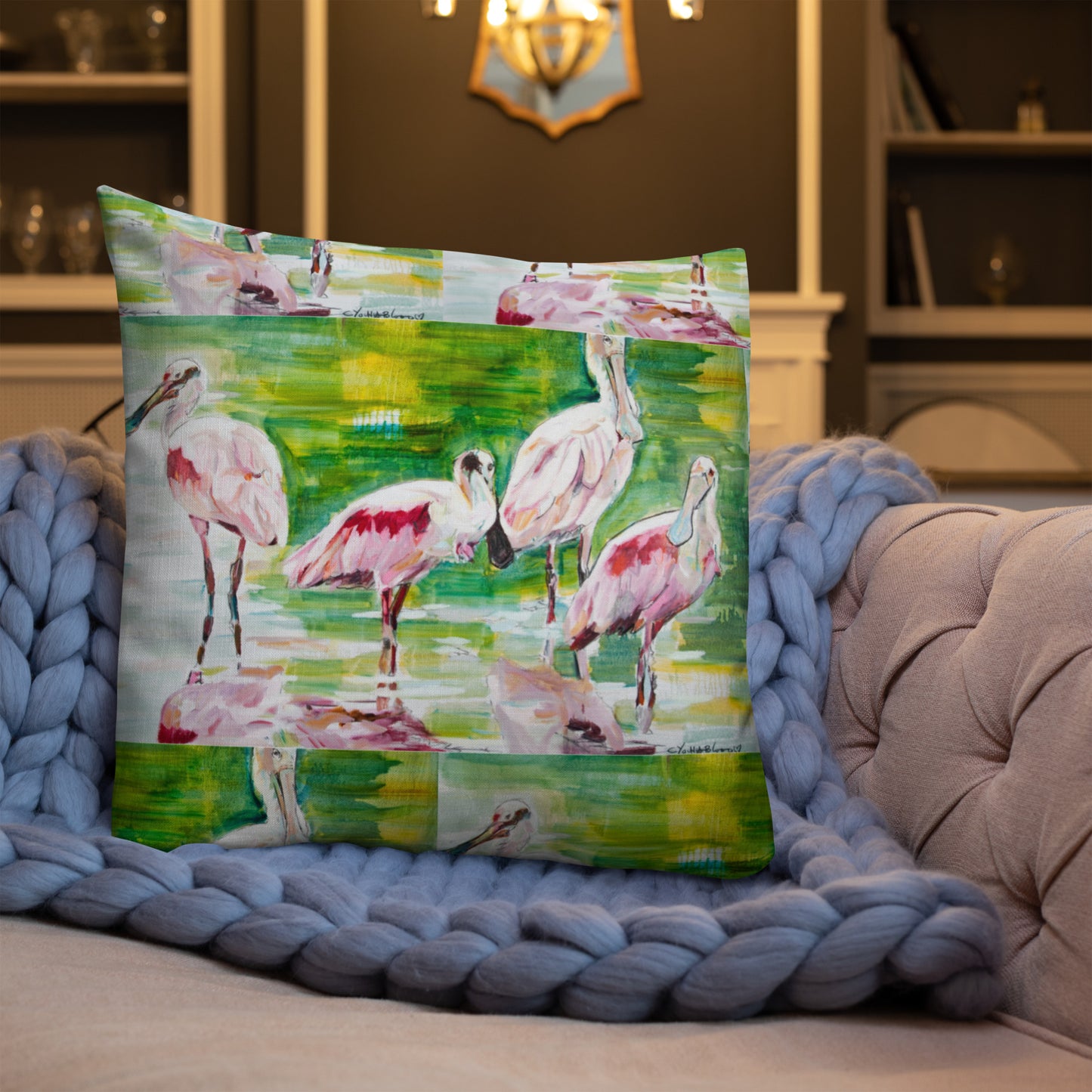 Roseate Spoonbill Family of Four Premium Pillow