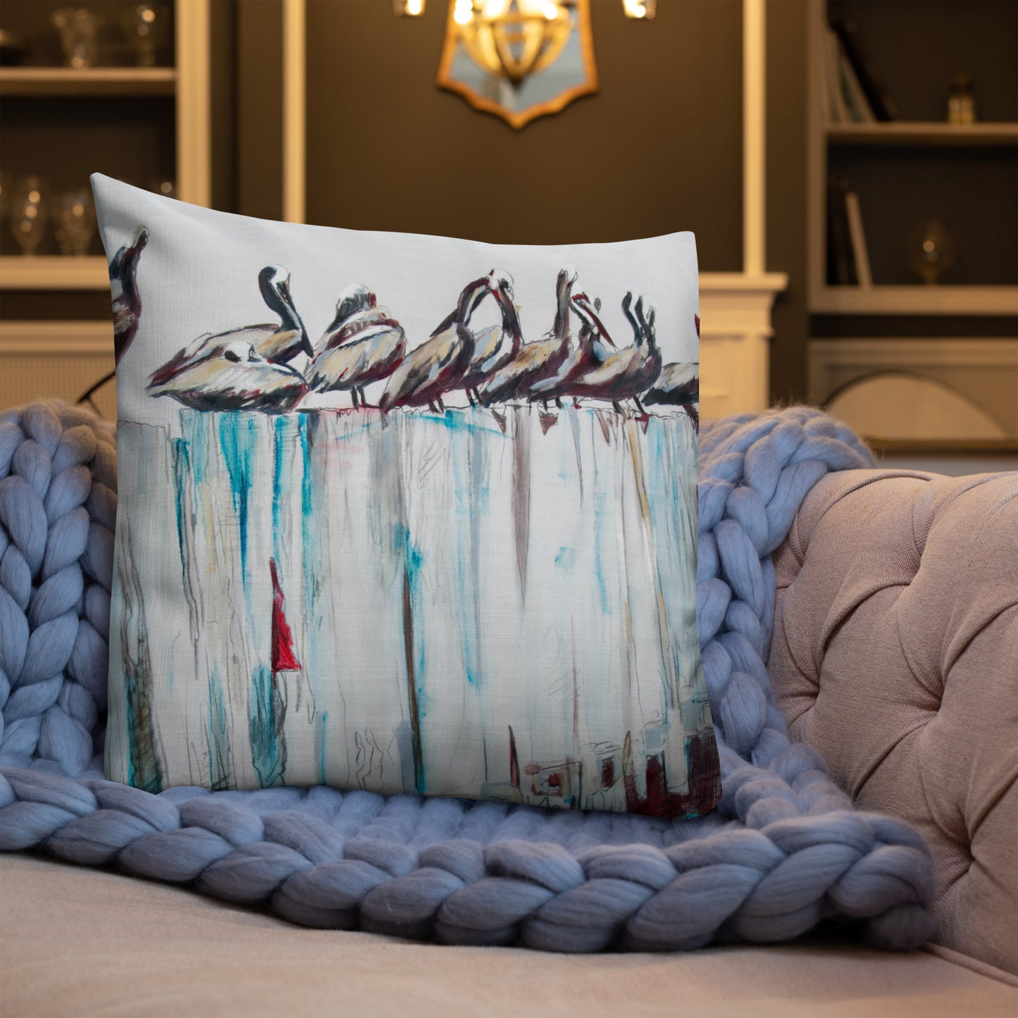 Pelicans on the Pier III Premium Pillow