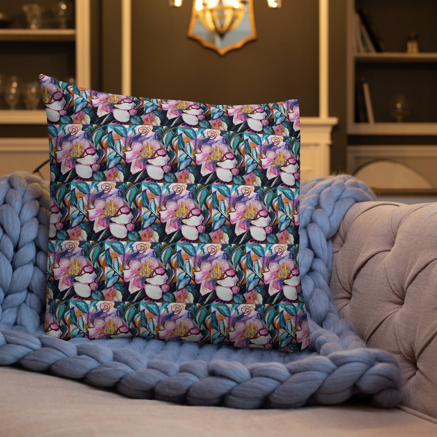 Pink Camilla (Dark) Pattern Premium Pillow